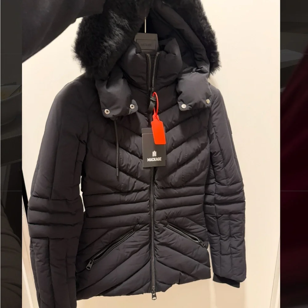 Mackage Women's Charcoal Puffer Coat with Fur Hood - Picture 1 of 5